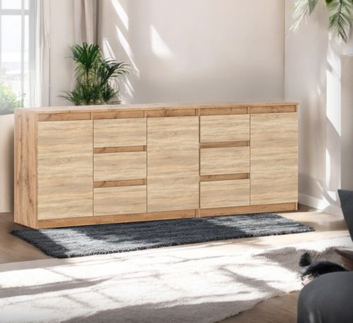 Komoda Pojemna Do Salonu Nowoczesna 6 Szuflad 200cm Dąb Wotan Sonoma na Arena.pl