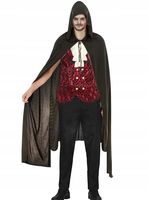 PELERYNA Z KAPTUREM CZARNA DŁUGA 130 CM WAMPIR GOTYK HALLOWEEN