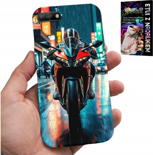 ETUI DO HUAWEI Y6 2018 - MOTOR, MOTOCYKLE JEDNOŚLAD WZORY + SZKŁO na Arena.pl