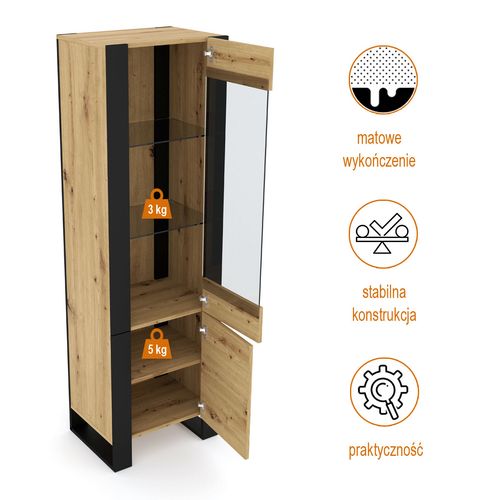 Witryna NUKA E 188 cm dąb artisan czarna stojąca na Arena.pl