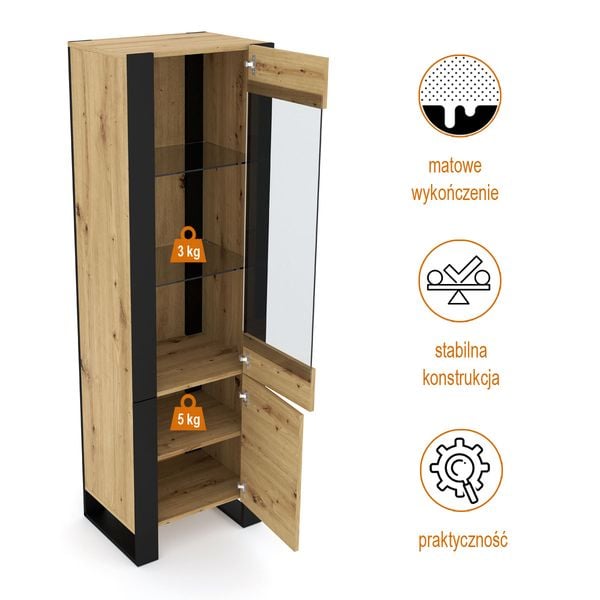 Witryna NUKA E 188 cm dąb artisan czarna stojąca zdjęcie 3