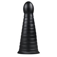 korek analny buttr xxl żebrowany czarny z przyssawką 26 cm