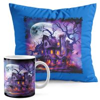 ZESTAW KUBEK + PODUSZKA NIEBIESKA - HALLOWEEN