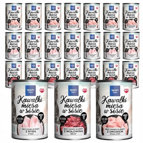 WAFI KARMA MOKRA DLA KOTA KAWAŁKI W SOSIE 24x415G 75% MIĘSA W KAWAŁKU na Arena.pl