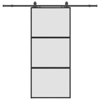 Drzwi przesuwne z zestawem okuć czarne 90x205cm szkło hartowane