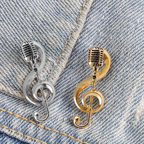 Broszka Pin Nuta Przypinka Mikrofon z Kluczem Wioliniowym Artysta Music na Arena.pl