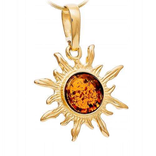 ZŁOTY WISIOREK słońce SREBRO z BURSZTYN łańcuszek zdjęcie 2