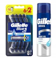 GILLETTE ZESTAW BLUE3 8 MASZYNEK + ŻEL GOLENIA ŁAGODZĄCY 200ml