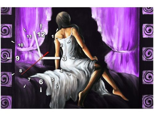 60CM 40CM ZEGAR OBRAZ PIĘKNA DZIEWCZYNA FIOLECIE DRUK PŁÓTNO RAMA na Arena.pl