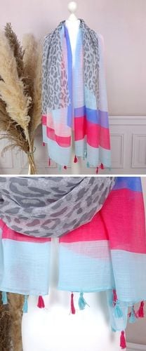 PAREO CHUSTA PLAŻOWA FRĘDZLE narzutka tunika SZAL W PANTERKĘ - modne KOLORY na Arena.pl