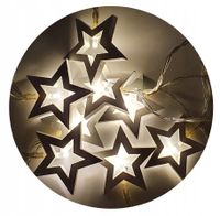 LAMPKI CHOINKOWE LED 10 DREWNIANE GWIAZDKI BIAŁE