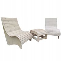 Meble ogrodowe ze sklejki sosnowej – komplet: stolik i 2 fotele – eko styl