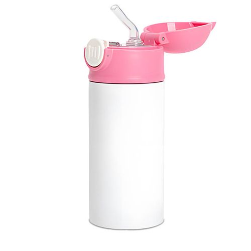 Bidon - butelka 360 ml dla dzieci z dowolnym nadrukiem - biała z różową zakrętką na Arena.pl