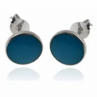 DELIKATNE OKRĄGŁE SREBRNE KOLCZYKI KÓŁKA 8MM WKRĘTKI TURKUSOWA MASA SREBRO