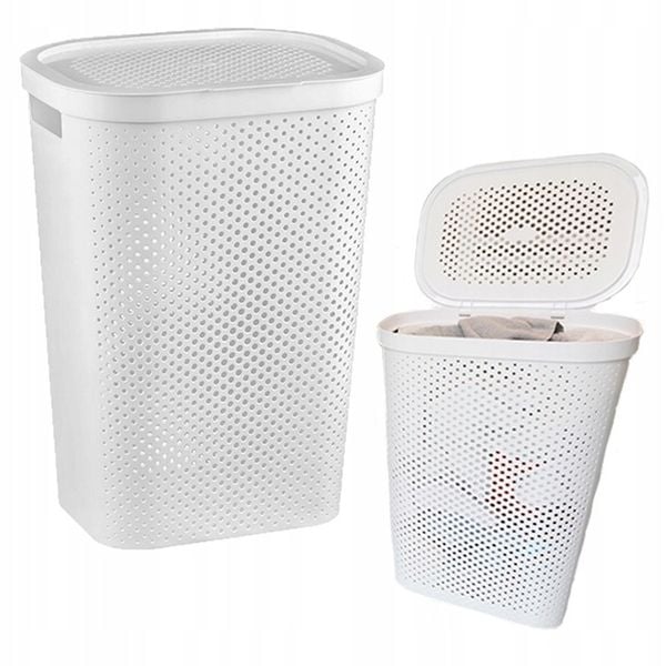 Kosz na Pranie Bieliznę 60L Curver Pojemnik do Łazienki z Kalpą Pokrywą zdjęcie 1