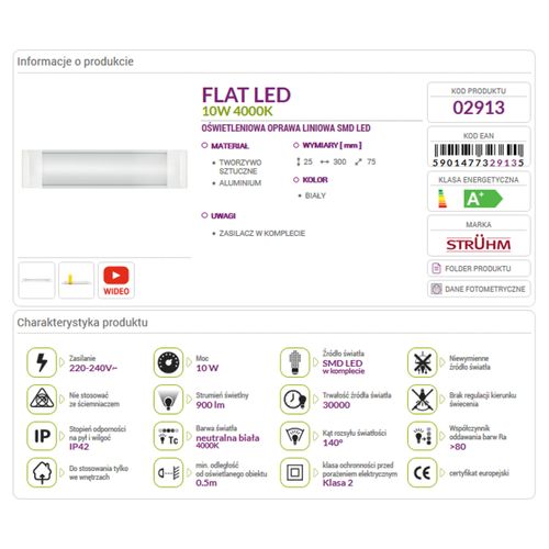 Lampa listwa FLAT LED natynkowa 10W 4000K 30cm 02913 STRUHM na Arena.pl