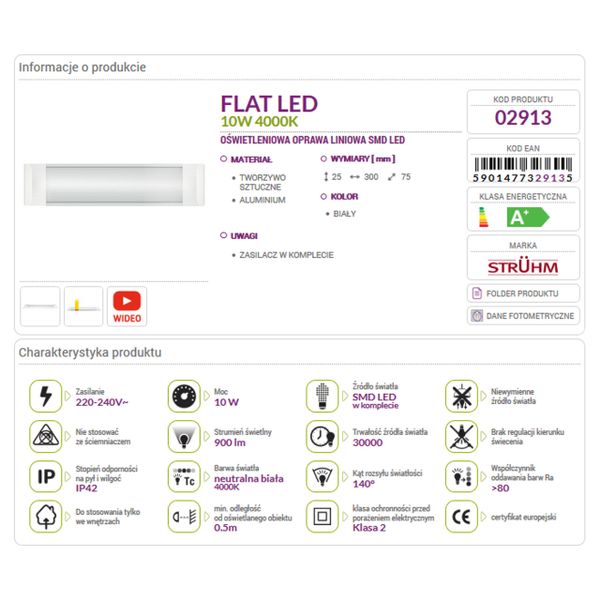 Lampa listwa FLAT LED natynkowa 10W 4000K 30cm 02913 STRUHM zdjęcie 7