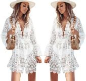 LETNIA TUNIKA PLAŻOWA AŻUROWA SUKIENKA DAMSKA BIAŁA KORONKA PAREO BOHO