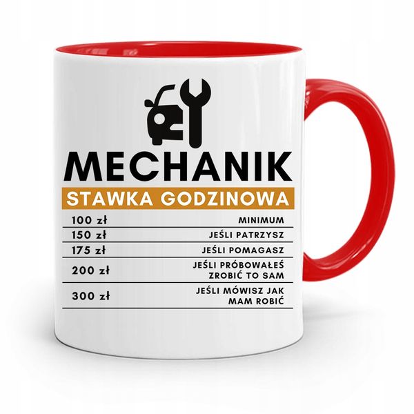 Kubek Czerwony Dla Mechanika Stawka Godzinowa Z Nadrukiem Ze Zdjęciem zdjęcie 1