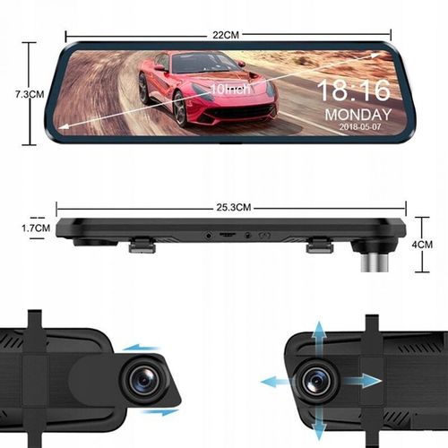 KAMERA DO SAMOCHODU 2w1 PRZÓD TYŁ REJESTRATOR JAZDY W LUSTERKU WIDEO FULLHD na Arena.pl