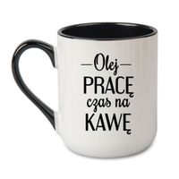 KUBEK "OLEJ PRACĘ CZAS NA KAWĘ" Wzór - Elegant Coffee Czarny 330 ml