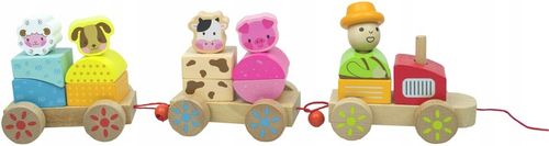 LT333 NOWY DREWNIANY POCIĄG Z WAGONAMI I KLOCKAMI WIEJSKA SCENERIA na Arena.pl