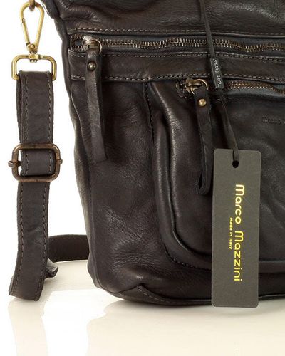 Torebka skórzana funkcjonalna listonoszka z kieszeniami old pelle classica lavata - MARCO MAZZINI czarny na Arena.pl