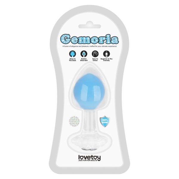 Gemoria Silicone Butt Plug (Glow-In-The-Dark) - Blue zdjęcie 1