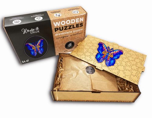 Puzzle Drewniane dla dzieci i dorosłych Motyl 2 w pudełku drewnianym na Arena.pl