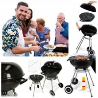 Grill ogrodowy węglowy na brykiet zamykany z pokrywą wentylacją i półką