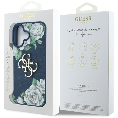Etui Guess Grained Roses Big 4G logo do iPhone 16 niebieski na Arena.pl