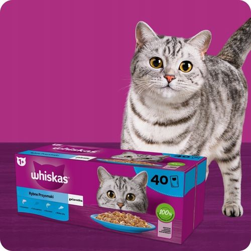 KARMA MOKRA WHISKAS RYBNE SMAKI W GALARETCE SASZETKI 40X85G na Arena.pl