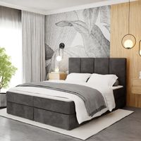 ŁÓŻKO KONTYNENTALNE 160x200 TAPICEROWANE PODWÓJNE Z MATERACEM GRAFITOWE