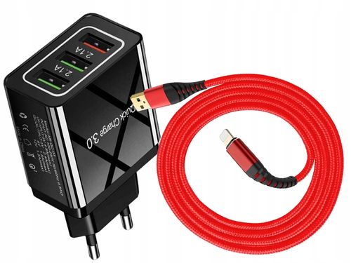 ŁADOWARKA SIECIOWA QC 3.0 + KABEL DO IPHONE USB 3M na Arena.pl