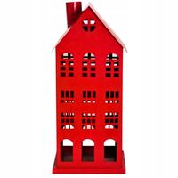 Domek metalowy dekoracyjny czerwony 20×18,5×46 cm ozdoba świąteczna