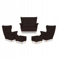 Zestaw uszak Gaja ekoskóra skaj sofa fotele pufy Family Meble ciemny brąz