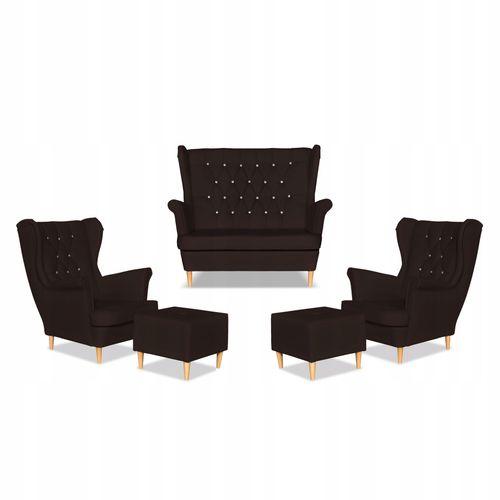 Zestaw uszak Gaja ekoskóra skaj sofa fotele pufy Family Meble ciemny brąz na Arena.pl