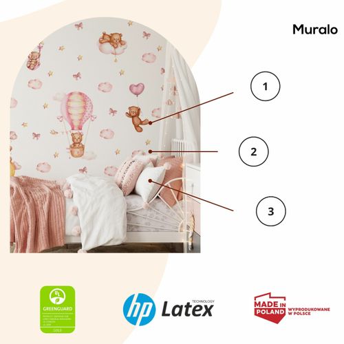 Naklejki Dziecięce Misie Chmury Balony Gwiazdy Kokardki ZESTAW 120cm x 60cm na Arena.pl