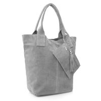 VERA PELLE torebka damska zamszowa worek shopper z saszetką V093 j.szara