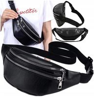 Nerka trzy kieszonki skórzana saszetka duża damska z zamkami