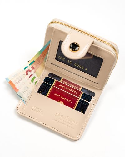 mały portfel damski ze skóry ekologicznej na zatrzask i suwak - peterson na Arena.pl