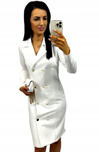 Elegancka marynarkowa sukienka Midi na komunię, na chrzciny ECRU M na Arena.pl