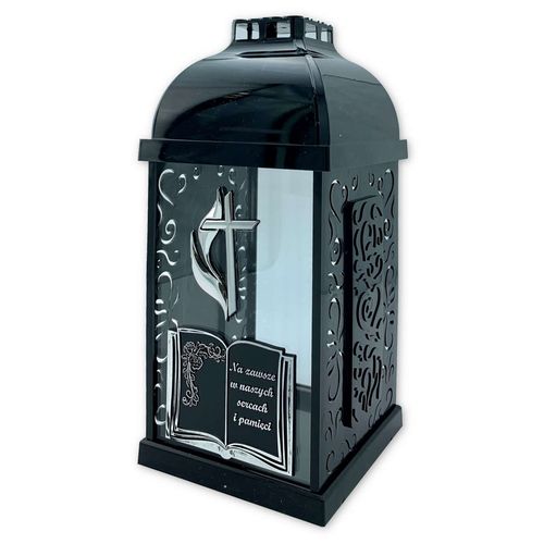 Znicz kapliczka FERMO mały książka-krzyż/płomień czarny/srebro 29cm na Arena.pl