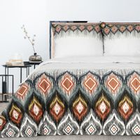 Pościel satynowa NIKA 160x200 biała wielokolorowa geometria etno