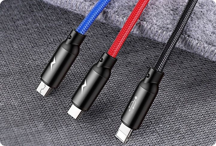 BASEUS MOCNY KABEL USB PRZEWÓD 3W1 DO IPHONE MICRO TYP-C USB-C 3.5A 30CM zdjęcie 15