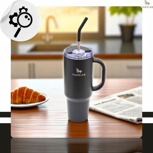 DUŻY Kubek Termiczny ze STALOWĄ SŁOMKĄ do Auta na Kawę Herbatę Zimne Napoje na Arena.pl