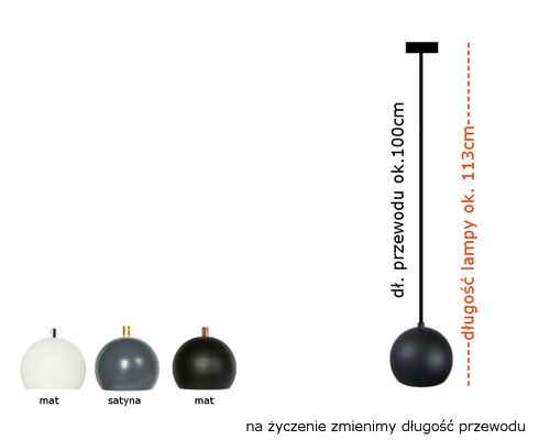 LAMPA wisząca KULA BIAŁA z miedzią pojedyncza 2m na Arena.pl