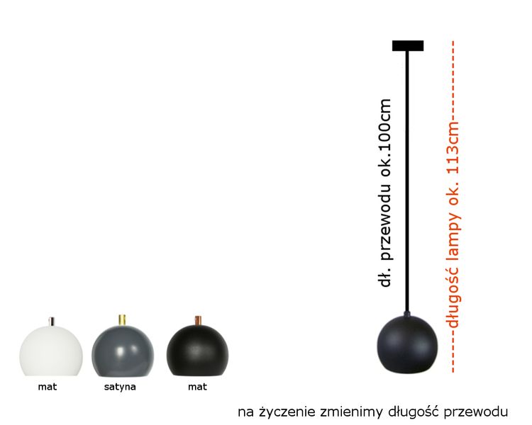 LAMPA wisząca KULA BIAŁA z miedzią pojedyncza 2m zdjęcie 2