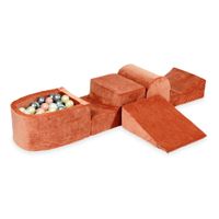 Piankowy plac zabaw z górką i z basenem micro Velvet soft canyon clay + 100 piłek (jasne złoto, różowe złoto, srebrne, perła)