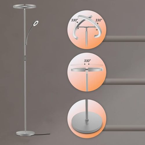 Lampa Stojąca LED Podłogowa Srebrna do Salonu Z Pilotem i Elastyczną na Arena.pl